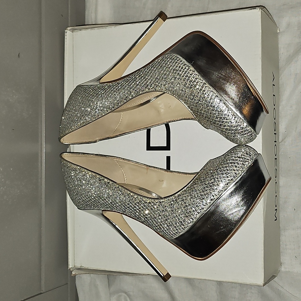 Aldo Fran Silver Platform Heels Size 8 - Picture 12 of 16